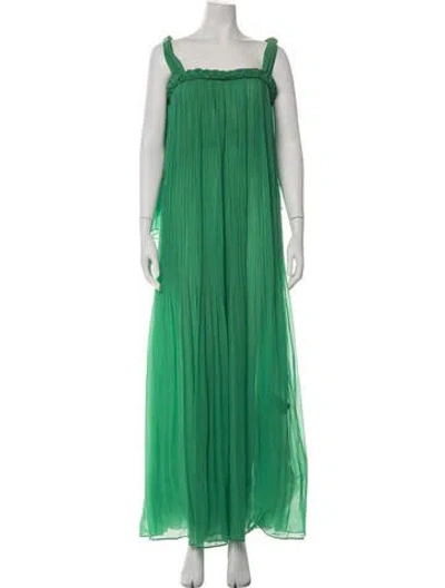 Pre-owned Leo Lin Square Neckline Long Dress In Green