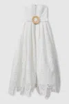 Leo Lin Strapless Lace Belted Midi Dress In Snow White