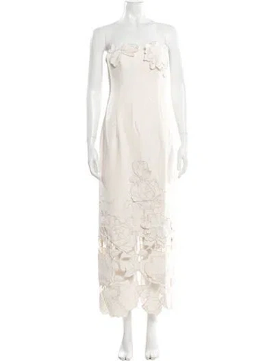 Pre-owned Leo Lin Strapless Midi Length Dress In Neutral