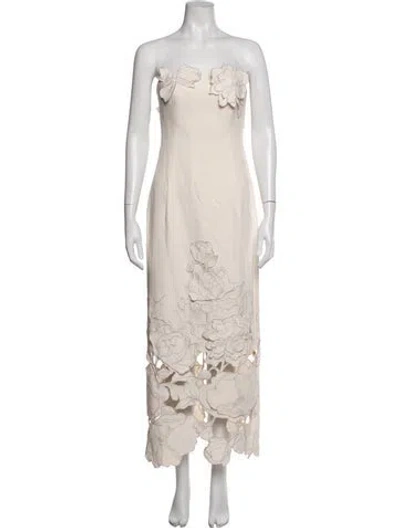 Pre-owned Leo Lin Strapless Midi Length Dress W/ Tags In Neutrals