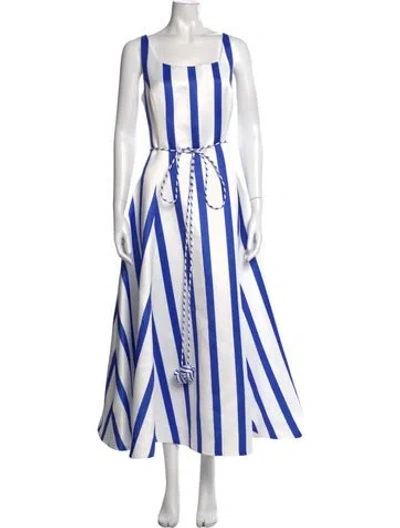Pre-owned Leo Lin Striped Midi Length Dress W/ Tags In Blue
