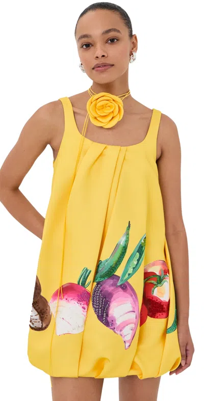 Leo Lin Suki Puff Mini Dress Harvest Print In Yellow