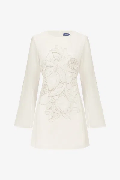 Leo Lin Suzanne Appliqué Bell Sleeve Mini Dress - Snow