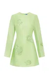 Leo Lin Suzanne Appliquéd Linen-silk Mini Dress In Green