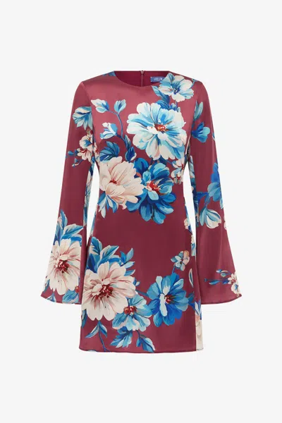 Leo Lin Suzanne Bell Sleeve Mini Dress - Cosmos Print In Burgundy