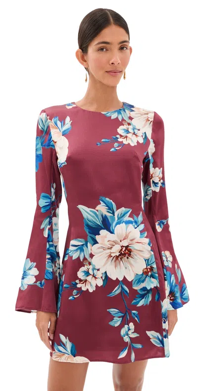 Leo Lin Suzanne Bell Sleeve Mini Dress Cosmos Print In Burgundy