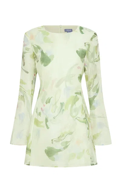 Leo Lin Suzanne Linen-blend Mini Dress In Green