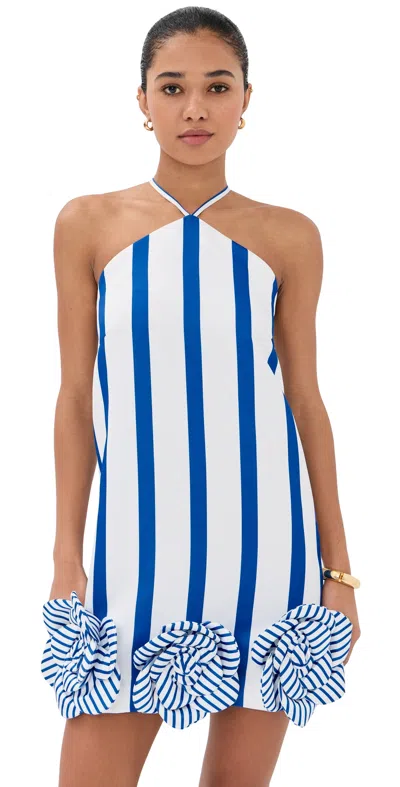 Leo Lin Suzy Striped Halterneck Mini Dress Navy In Blue