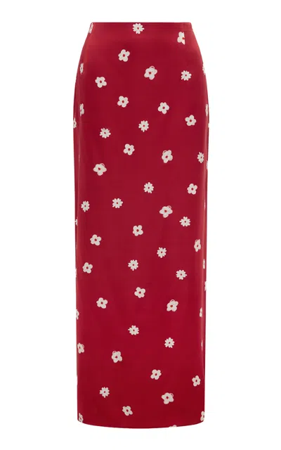Leo Lin Talia Satin Maxi Skirt In Red