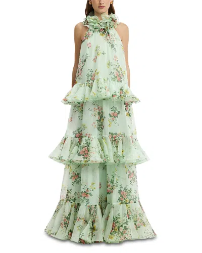 Leo Lin Thalia Printed Silk Tiered Maxi Dress In Gray