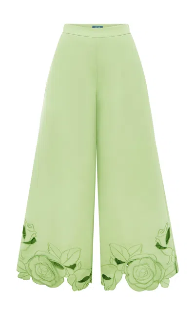 Leo Lin Theodora Appliquéd Wide-leg Pants In Green