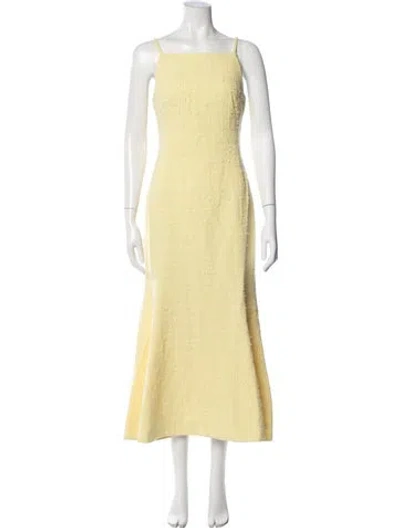 Pre-owned Leo Lin Tweed Pattern Midi Length Dress W/ Tags In Yellow