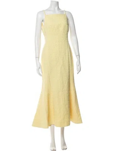 Pre-owned Leo Lin Tweed Pattern Midi Length Dress W/ Tags In Yellow