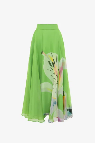 Leo Lin Valeria Maxi Skirt - Lily Print In Parakeet In Green