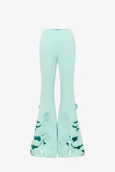 Leo Lin Vera Appliqué Flared Pants - Pale Turquoise