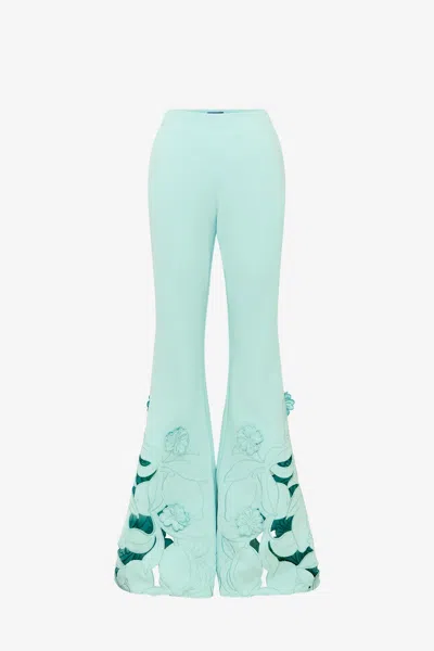 Leo Lin Vera Appliqué Flared Pants - Pale Turquoise
