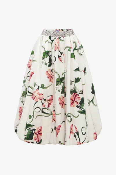 Leo Lin Victoria Embellished Puff Maxi Skirt - Vine Print In Snow