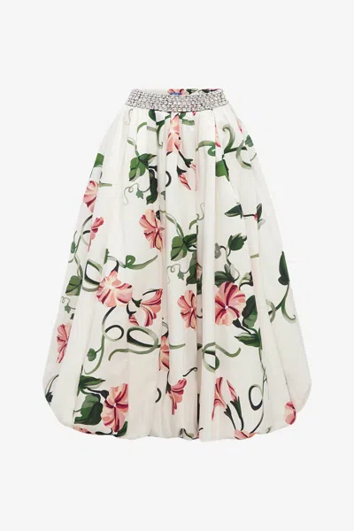 Leo Lin Victoria Embellished Puff Maxi Skirt - Vine Print In Snow In White