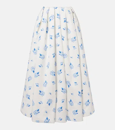 Leo Lin Victoria Floral Pleated Cotton Maxi Skirt In White