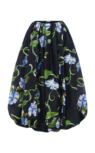 Leo Lin Victoria Printed Linen-blend Maxi Skirt In Black