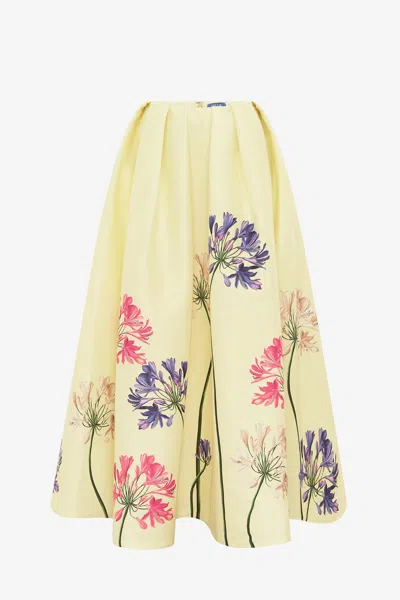 Leo Lin Victoria Puff Maxi Skirt - Agapanthus Print In Yellow