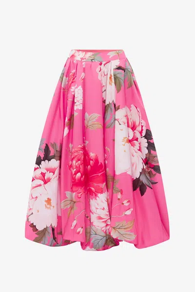 Leo Lin Victoria Puff Maxi Skirt - Peony Print In Fuchsia