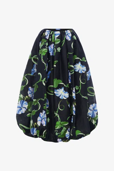 Leo Lin Victoria Puff Maxi Skirt - Vine Print In Ebony In Black