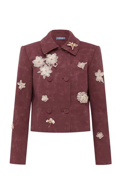 Leo Lin Vienna Embellished Vegan Suede Jacket - Mahogany In Brown