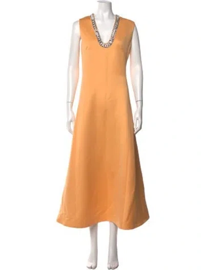 Pre-owned Leo Lin V-neck Long Dress In Orange