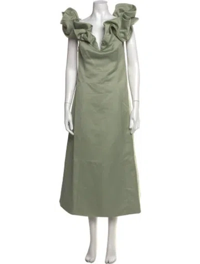 Pre-owned Leo Lin V-neck Long Dress W/ Tags In Green