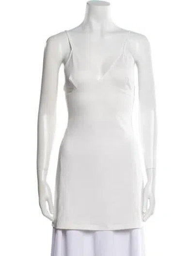 Pre-owned Leo Lin V-neck Sleeveless Tunic In White