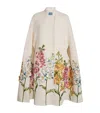 Leo Lin Wool Floral Embroidered Clover Cape Coat In White
