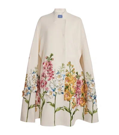 Leo Lin Wool Floral Embroidered Clover Cape Coat