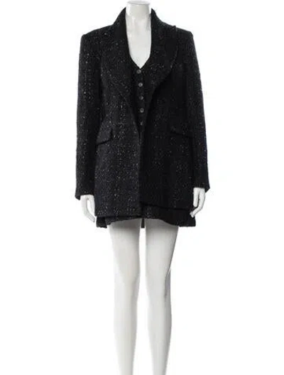 Pre-owned Leo Lin Wool Tweed Pattern Dress Set In Black