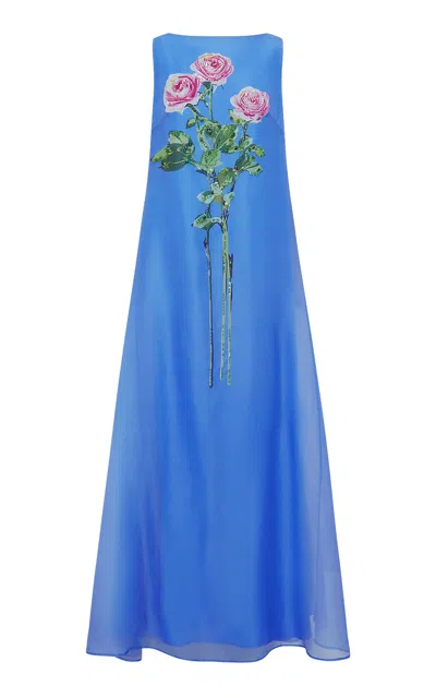 Leo Lin Yumei Embellished Silk Gown In Blue