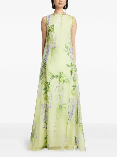 Leo Lin Yumei Embellished Open Back Gown In Wisteria Print In Green