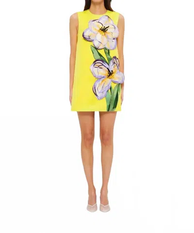 Leo Lin Yvonne Appliqué Floral Mini Dress In Iris Print In Yellow