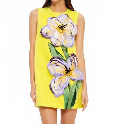 Leo Lin Yvonne Applique Floral Mini Dress In Iris Print In Yellow