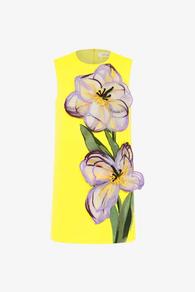Leo Lin Yvonne Appliqué Floral Mini Dress - Iris Print In Yellow