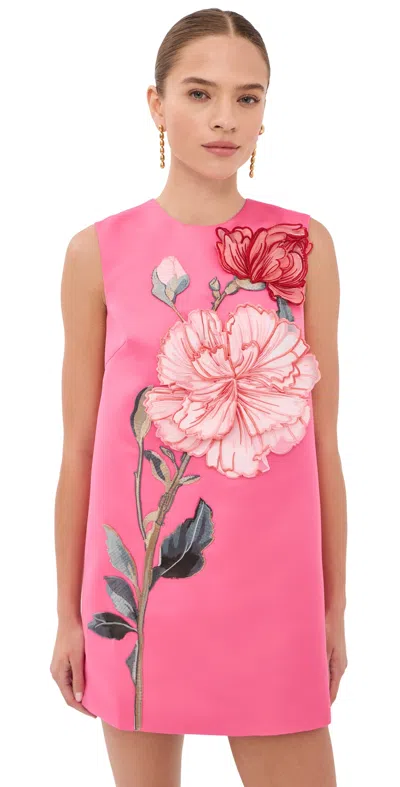 Leo Lin Yvonne Applique Floral Mini Dress Peony Print In Fuchsia In Pink