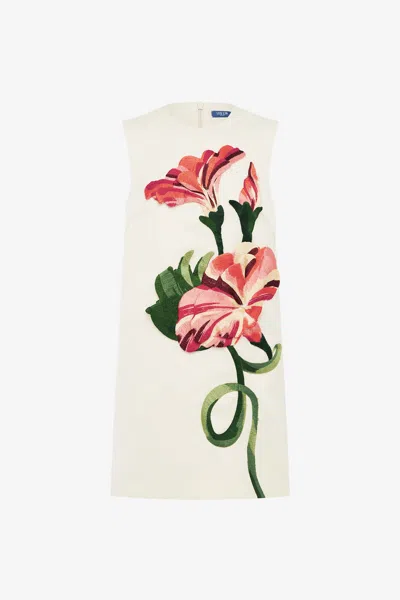 Leo Lin Yvonne Appliqué Floral Mini Dress - Vine Print In Snow