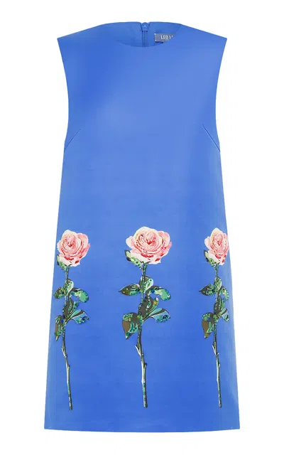 Leo Lin Yvonne Embellished Satin Mini Dress In Blue