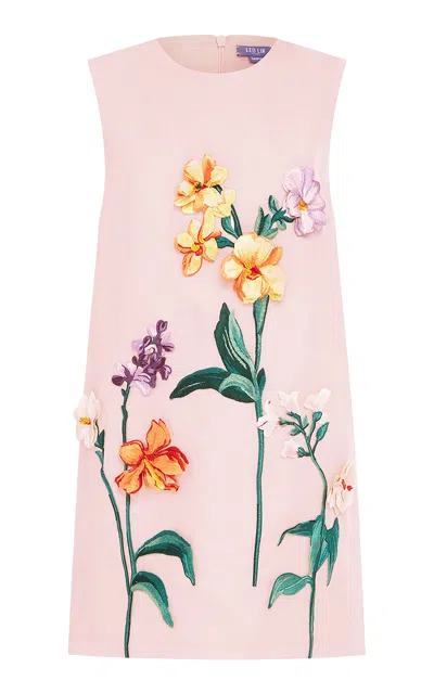 Leo Lin Yvonne Embroidered Linen-silk Mini Dress In Pink