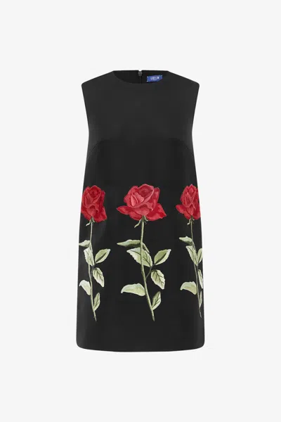 Leo Lin Yvonne Rose-embroidered Sleeveless Mini Dress In Black