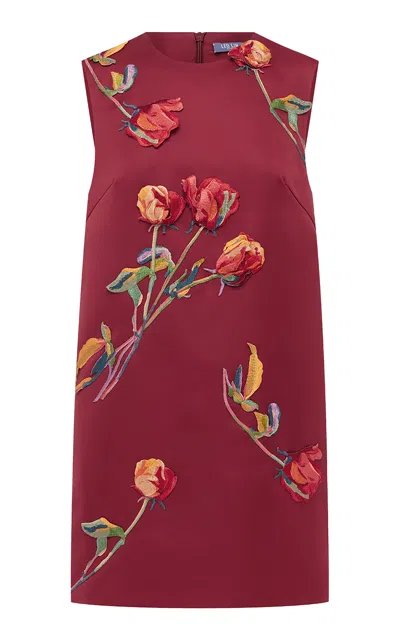 Leo Lin Yvonne Embroidered Mini Dress - Rose Print In Maroon In Pink