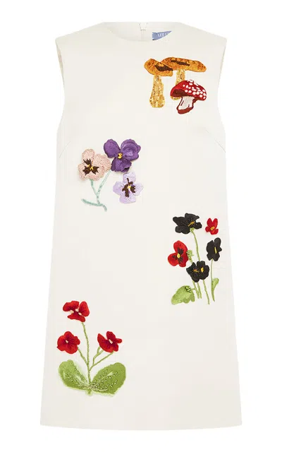 Leo Lin Yvonne Embroidered Satin Mini Dress In Neutral