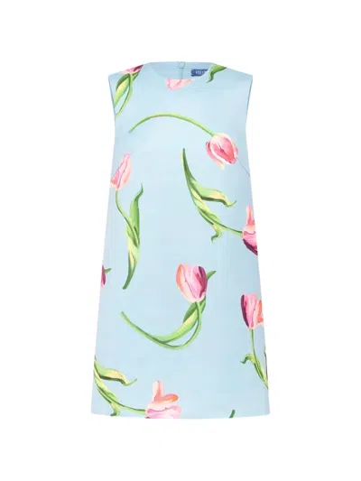 Leo Lin Yvonne Tulip-print Mini Dress In Blue