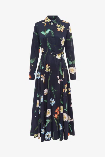Leo Lin Zara Shirt Midi Dress - Botanical Print In Ebony
