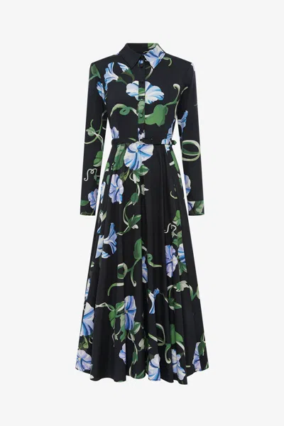 Leo Lin Zara Shirt Midi Dress - Vine Print In Ebony In Black