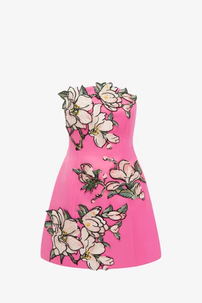 Leo Lin Zaria Appliqué Floral Bustier Mini Dress - Pink Magnolia Print